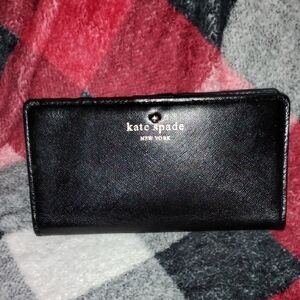 kate spade Black Leather Continental Wallet with Gold Logo